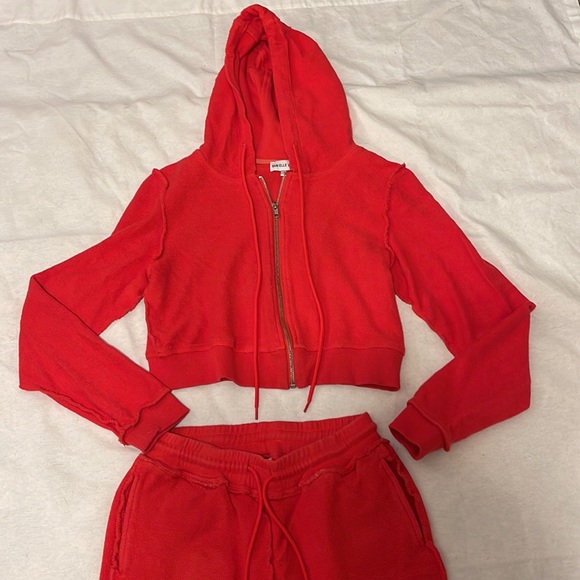 2019 Danielle Guizio Cropped Red Matching Zip-up Hoodie & Joggers size Small - Picture 3 of 9
